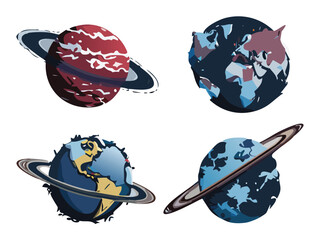 Cartoon vector planets set. Space fantasy assets vector isolated