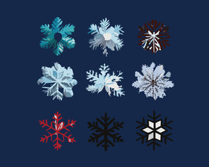 set of snowflakes vector isolated