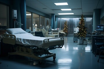 A depressing hospital room with dark lighting