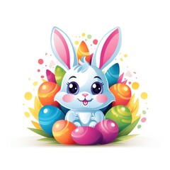 Easter day design. Bunny with eggs isolated on white background