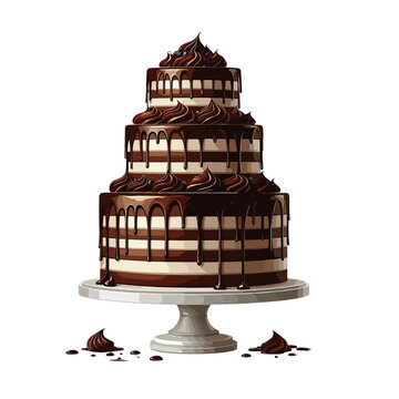 Multi-layered birthday cake. Wedding cake Dripping chocolate glaze on top.