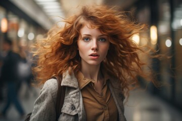 Portrait photography of a beautiful woman with intense blue eyes