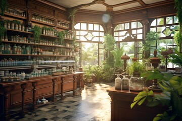 Fototapeta premium A botanical lab or nursery illustration