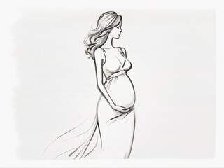 girl in a dress, Doodle sketch of pregnant woman, simple draw. lines cartoon hand drawn illustration , black and white minimalism. AI generated