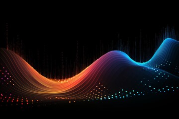 A music theme abstract wallpaper design with waves, notes, and pointillism - obrazy, fototapety, plakaty