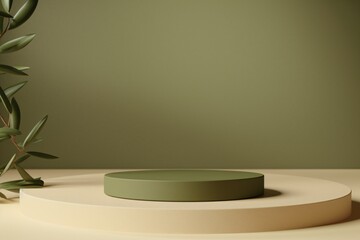 Olive green color podium, stage, or dias for product exhibition, photoshoot, or display