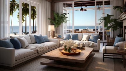 Luxury bedroom with ocean and pool views	