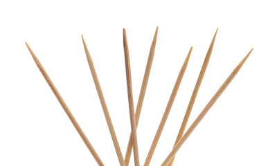 Group wooden toothpicks isolated on white background
