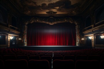 An empty movie theater or auditorium for stage performances or plays - obrazy, fototapety, plakaty