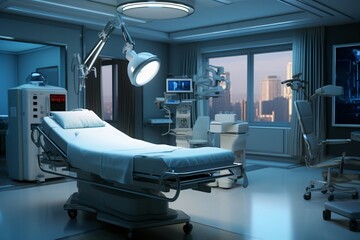 A surgery bed or table in an operating room in the hospital