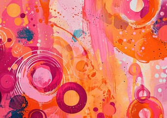 Abstract art painting in pink, red and orange.
