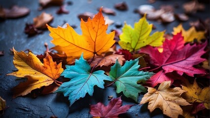 winter leaves with colorful background  
