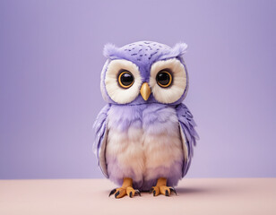 Obraz premium Adorable Purple Cartoon Owl Plush Toy with Big Eyes on Lavender Background