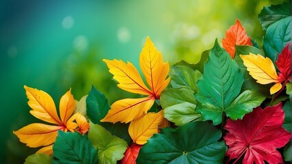 summer green leaves with colorful background  