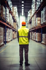 Obraz premium With a watchful eye, the warehouse worker stands at the helm of the warehouse's logistics.