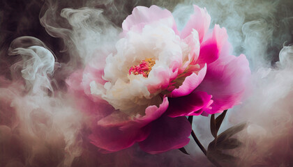 Różowy kwiat, biały dym