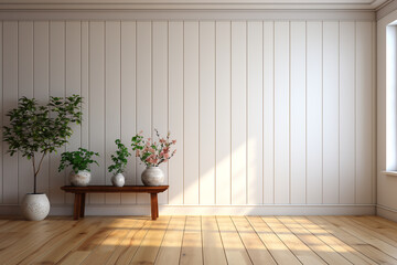 Wooden floor with white wall