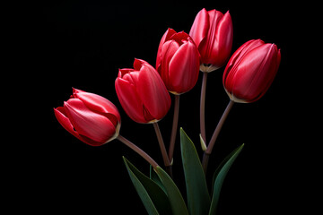 Fototapeta premium photography of some red tulip flowers on a background, in the style of playful compositions created with Generative Ai