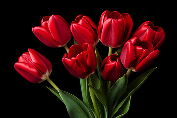 photography of some red tulip flowers on a background, in the style of playful compositions created with Generative Ai