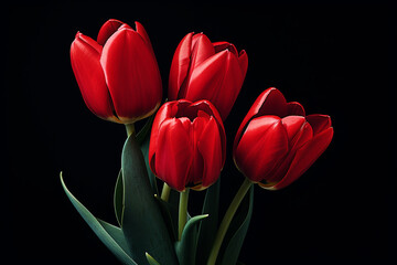 photography of some red tulip flowers on a background, in the style of playful compositions created with Generative Ai