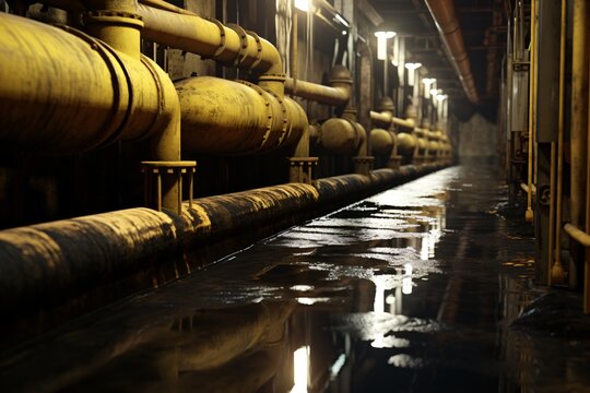 Leaking pipes in a factory or underground sewage pipes