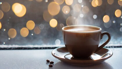 Obraz premium Refreshing hot cup of coffee at a cafe