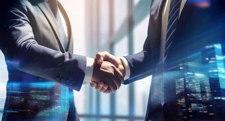 Businessmen shaking hands with partners, introducing themselves, transacting business, merging, generative ai - obrazy, fototapety, plakaty