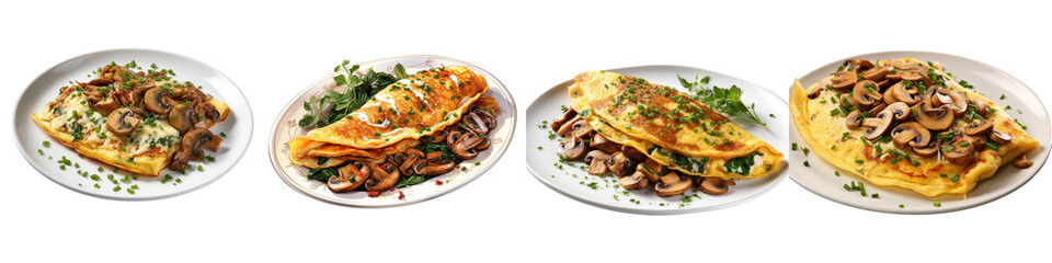 Plate of Mushroom Omelette Hyperrealistic Highly Detailed Isolated On Transparent Background Png File