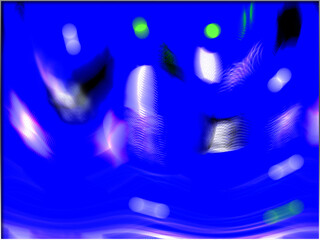Abstract, Multiple Serrated Objects, and Shapes, Gaussian, set against Blue, within a Border