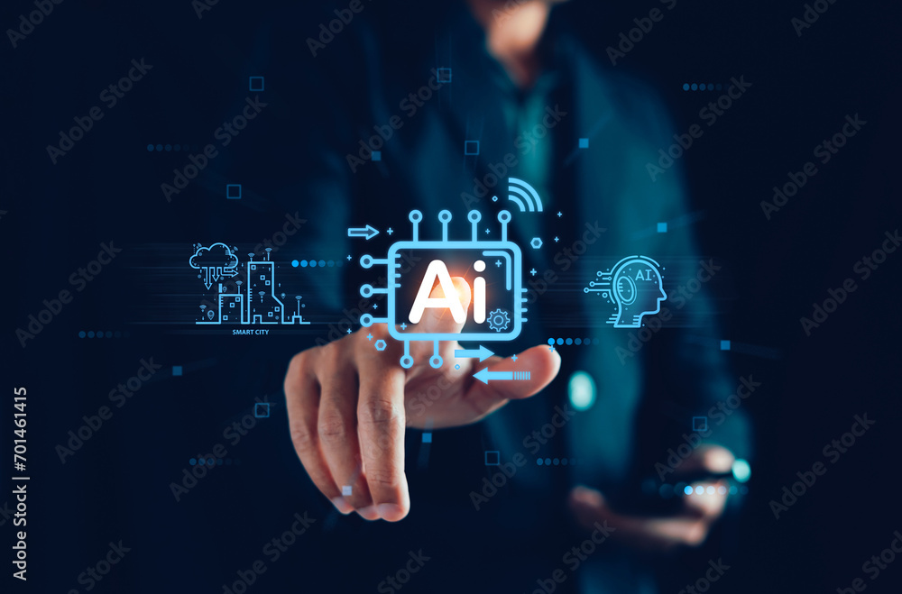 Aufkleber ai tech. artificial intelligence. businessman us technology smart robot ai. chatbot concept. modern 
