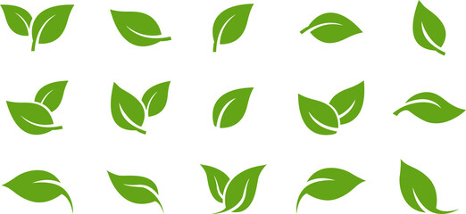 Green leaf icons set. Leaves icon on transparent background. Collection green leaf. Elements design...