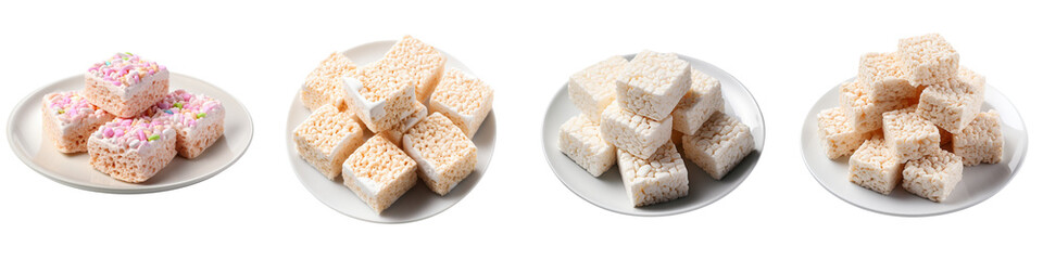 Plate of Rice Cereal Marshmallow Treats Hyperrealistic Highly Detailed Isolated On Transparent Background Png File