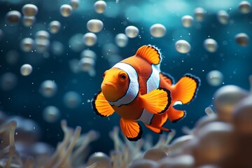 Naklejka na ściany i meble Closeup of a clownfish swimming underwater