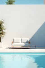 Sleek poolside lounge area with minimalist design