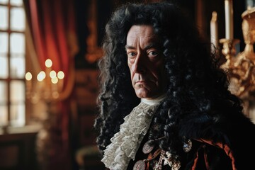 Monarch's Elegance: King William III of England, Captured in His Early Thirties, Wears a Grand 17th-Century Wig in a Timeless Portrait of Regal Majesty.

