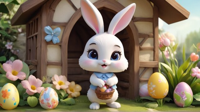 easter bunny with easter eggs