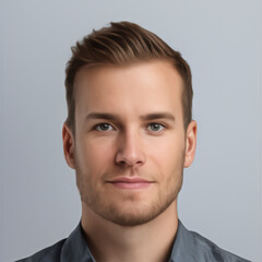 Obraz premium Male illustration Portrait isolated in a minimalist flat gray background, realistic drawings of a Man, male profile avatar, handsome guy close up portrait shot, Realistic drawing of a cute man's face