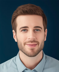 Fototapeta premium Male digital illustration Portrait isolated in minimalist flat background, realistic drawing of a Man, male profile avatar, handsome guy close up portrait shot, Realistic drawing of a cute man's face