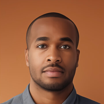 Dark skin man digital illustration Portrait isolated in minimalist flat background, realistic drawing of a Man, male profile avatar, handsome guy close up portrait shot

