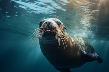 Closeup of a seal or sea otter swimming