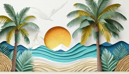 Fototapeta na wymiar Palm Tree Sunset Background