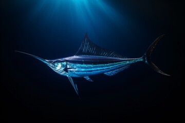 Closeup of a swordfish swimming underwater - obrazy, fototapety, plakaty
