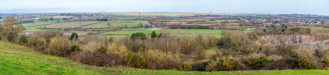 A panorama view from Croft Hill towards Thurlaston in Leicestershire, UK on a bright sunny day © Nicola