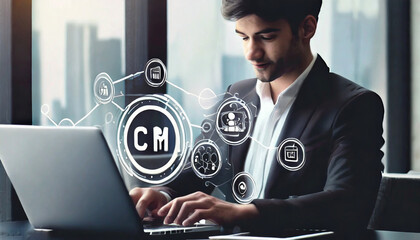 CRM, or customer relationship management, is the idea behind a business's sales and marketing system. generative ai - obrazy, fototapety, plakaty
