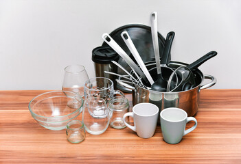 Cooking kitchenware utensils on table