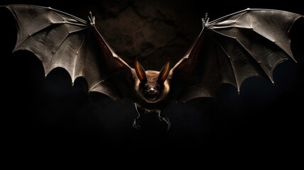 A bat with spread wings in darkness, showcasing the detailed texture of its skin generative ai - obrazy, fototapety, plakaty