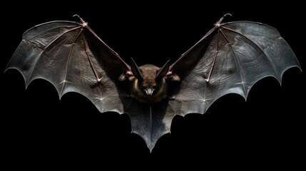 A bat with spread wings in darkness, showcasing the detailed texture of its skin generative ai - obrazy, fototapety, plakaty