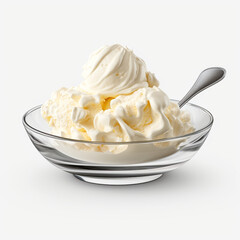 yummy vanilla ice cream scoop on plate with transparent background created with Generative Ai