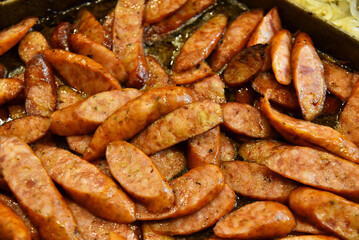 Fried baked sausage top view