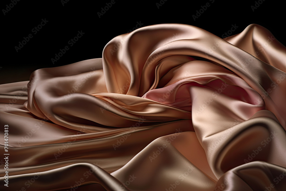 Wall mural Abstract smooth silk background. Satin elegant luxury fabric. Beautiful soft folds on the surface of the fabric. Generative AI